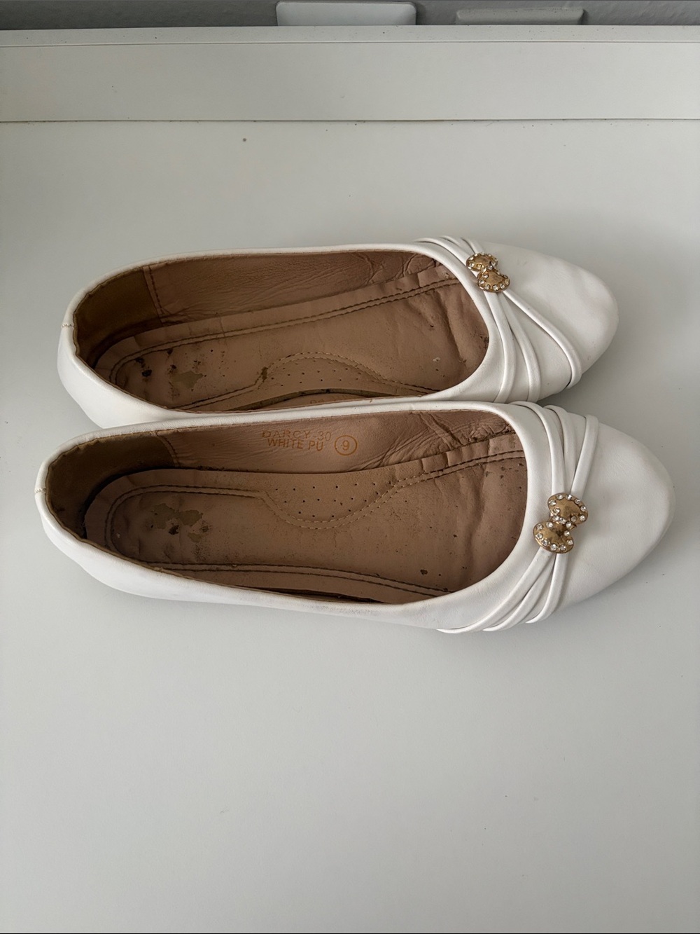 White Women's Ballet Flats with Gold Accent - Picture 2 of 4